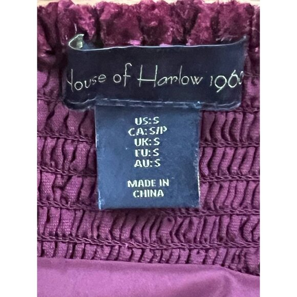 House of Harlow 1960 x  Burgundy Velvet Shoulder Tie Maroon Dress S A001467 - Picture 3 of 6